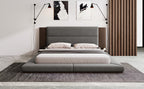 Floor Upholstered Platform Bed with Extended Wood Headboard