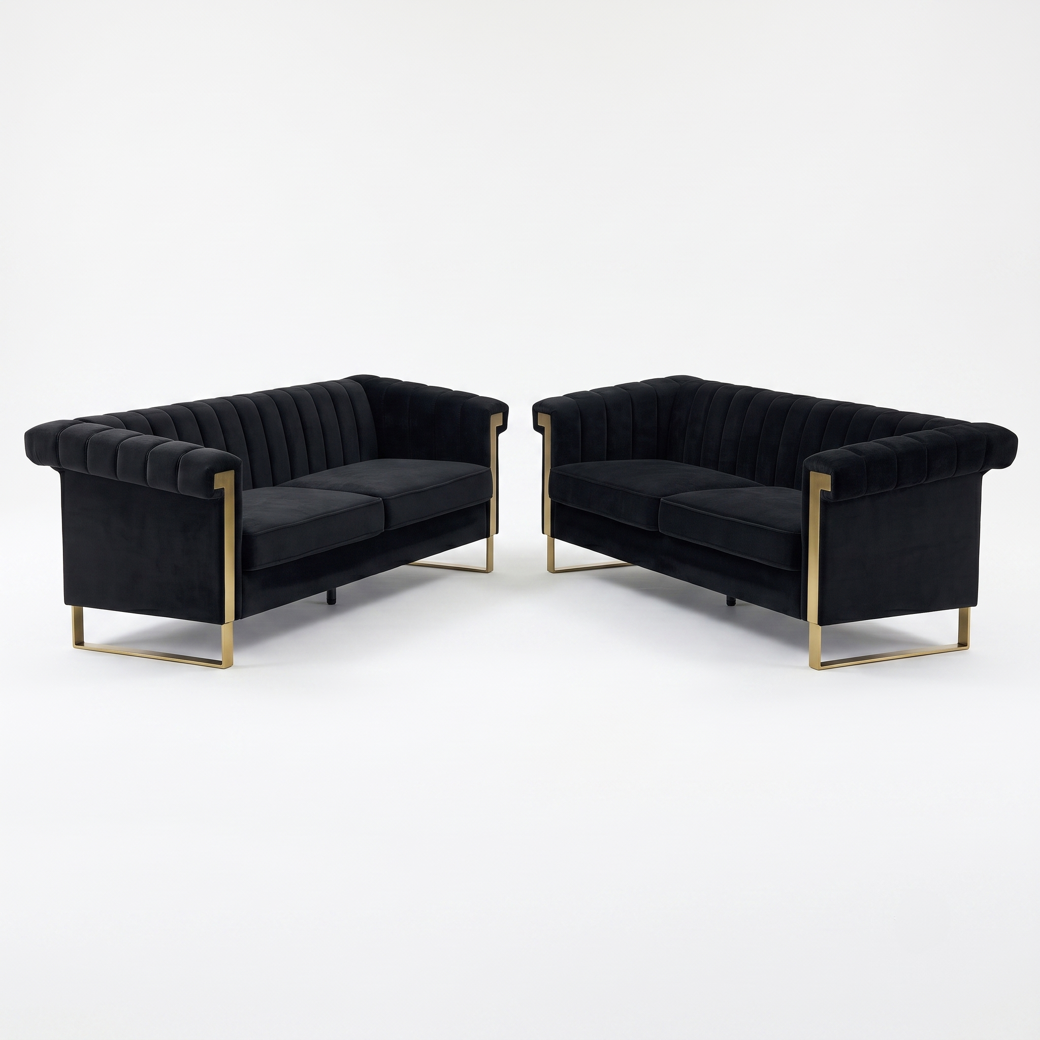 Black Velvet 2 Piece Sofa Set