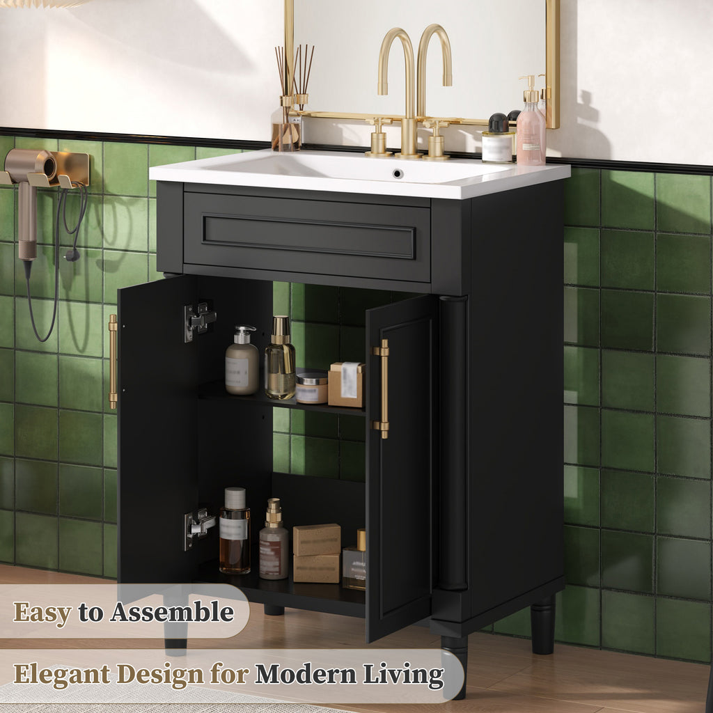 24" Bathroom Vanity with Integrated Ceramic Sink