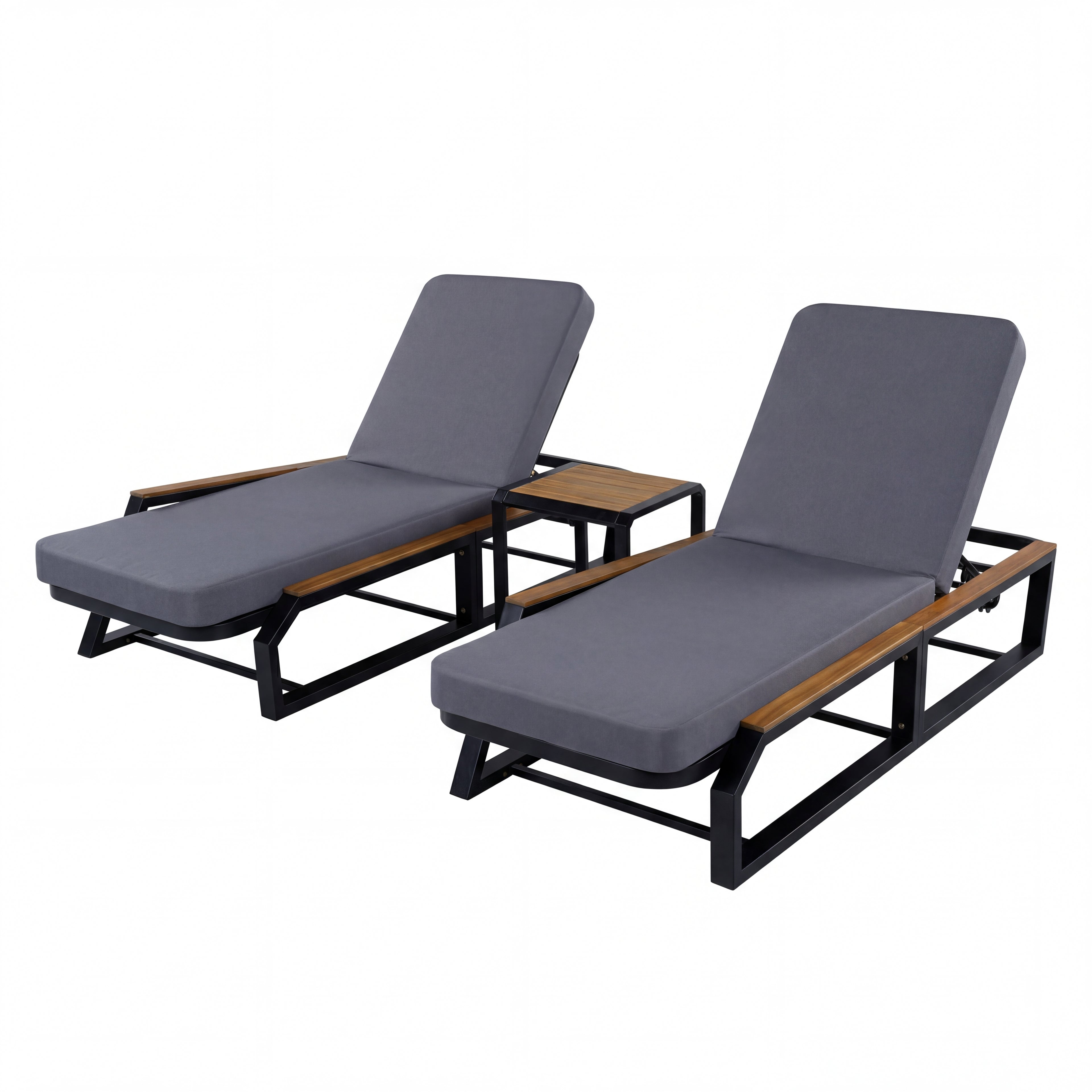 5-Piece Outdoor Chaise Lounge Set, 2 Adjustable Recliners with Side Table