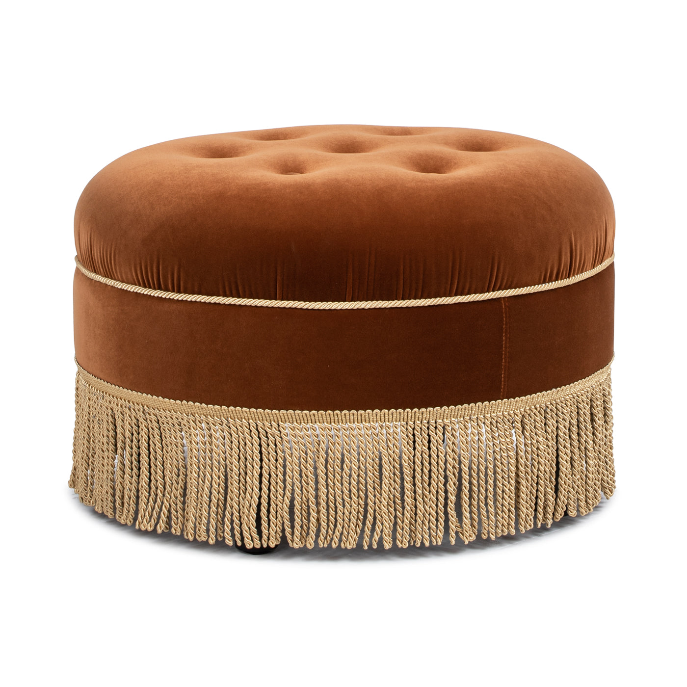 Yolanda 24" Round Upholstered Accent Ottoman - Burnt