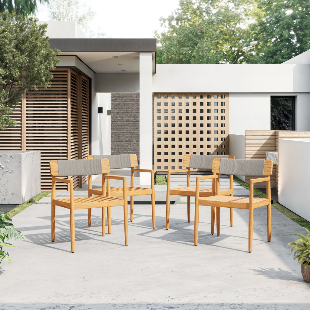 Creative Braided Acacia Wood Outdoor Dining Chairs