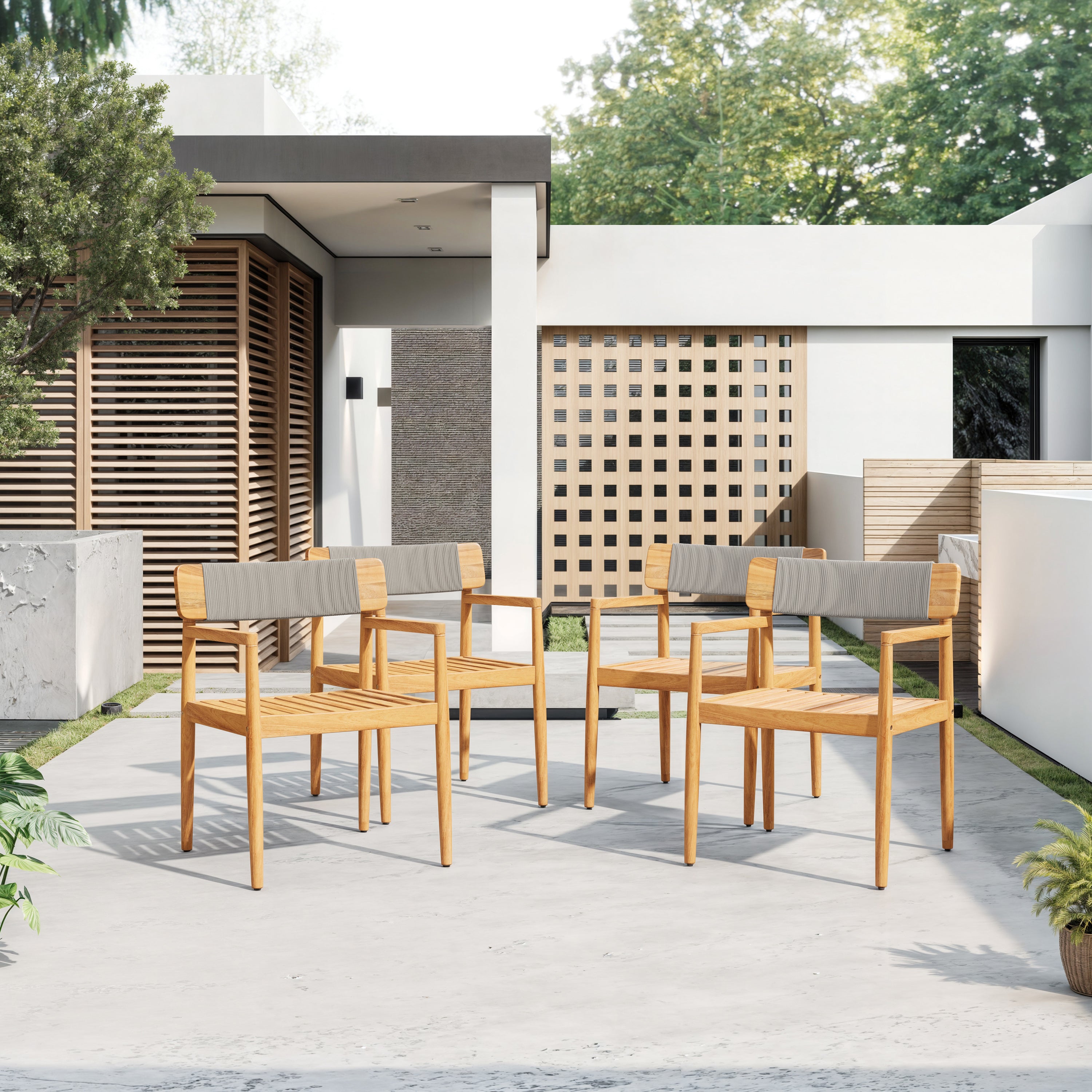 Creative Braided Acacia Wood Outdoor Dining Chairs