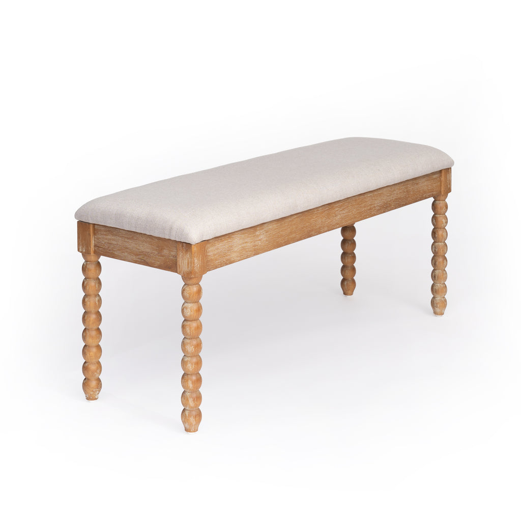 Farmhouse Wooden Storage Bench with Soft Cushion – Turned Spindle Legs