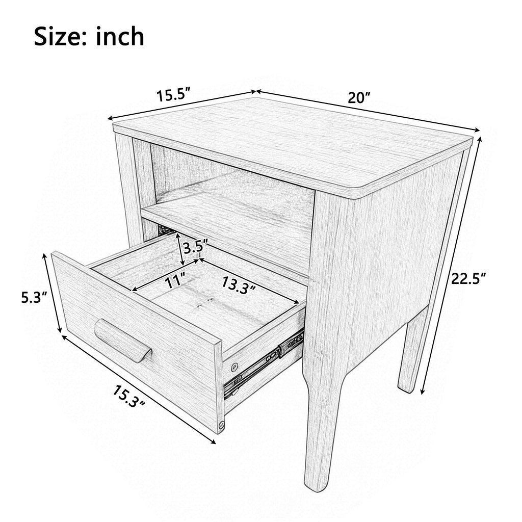 Mid-Century Modern Solid Bamboo Wood Nightstand