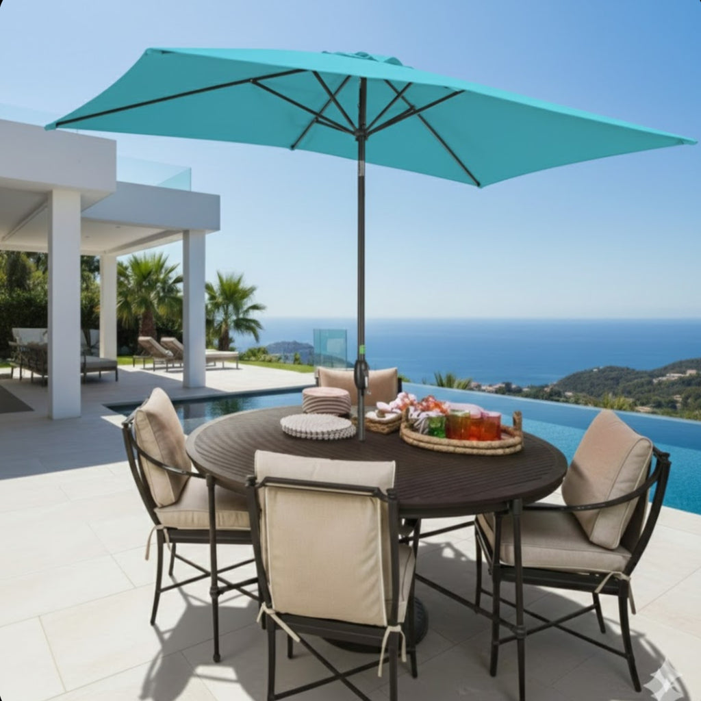 Turquoise Rectangular Patio Umbrella with Crank and Tilt