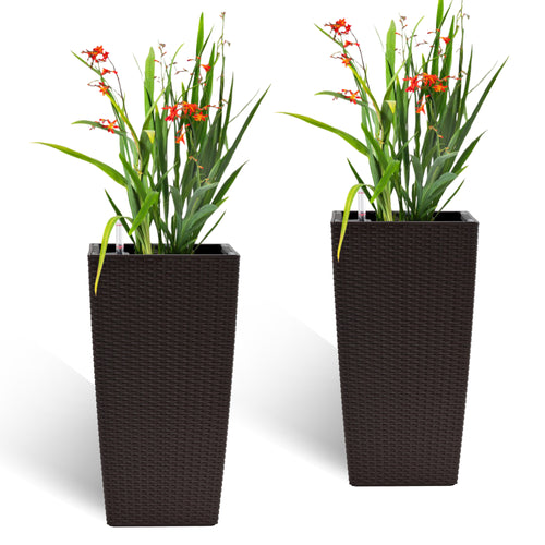 Pack of 2 Square Planters with Automatic Watering System