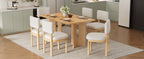 TREXM Farmhouse Wood Dining Table Set for 6 with Upholstered Chairs