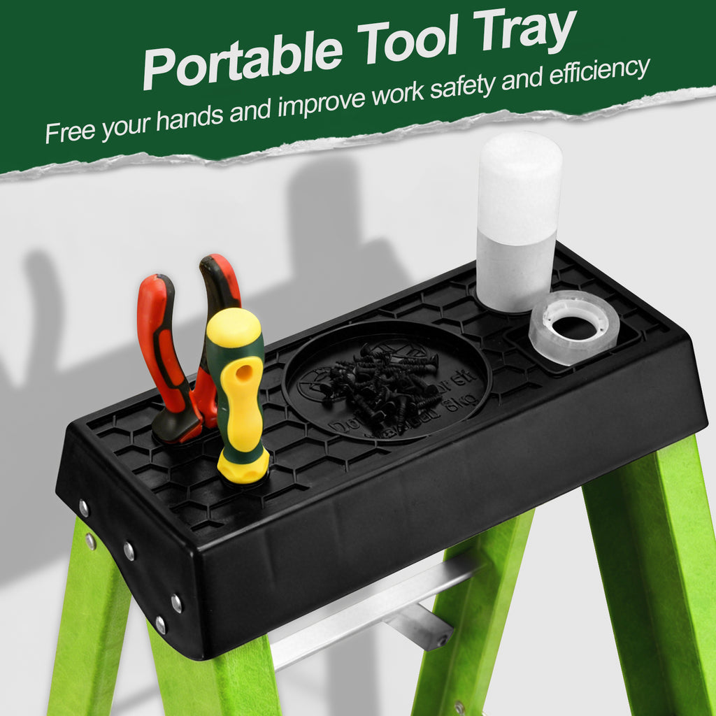 Fiberglass Ladder with Tool Tray, 330lbs Capacity and 7 Steps