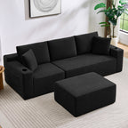 L-Shaped Sectional Sofa with Ottoman, Corduroy 3-Seat Couch for Living Room