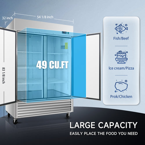 54" Commercial Freezer 49 Cu.ft with Solid Door Reach-In