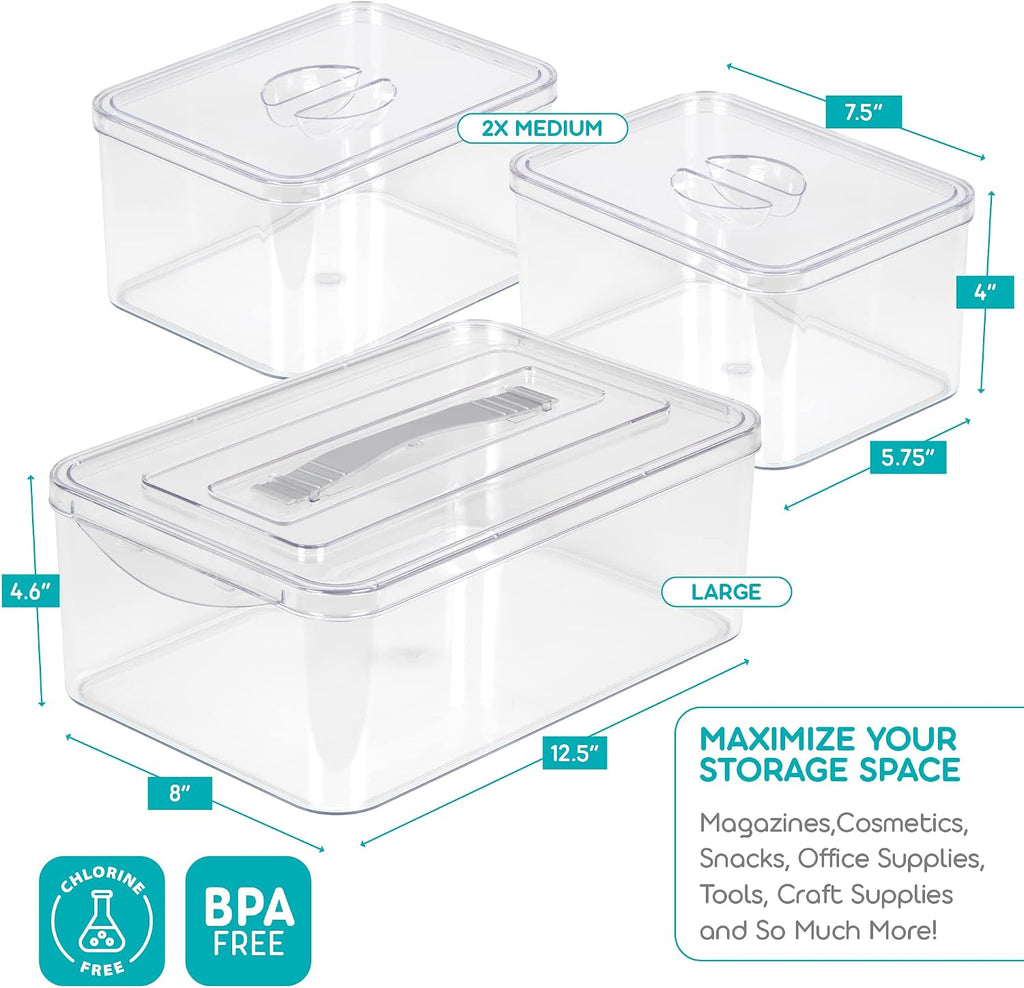 Clear Organizer Bins with Lids – Stackable Storage Containers for Home Organization