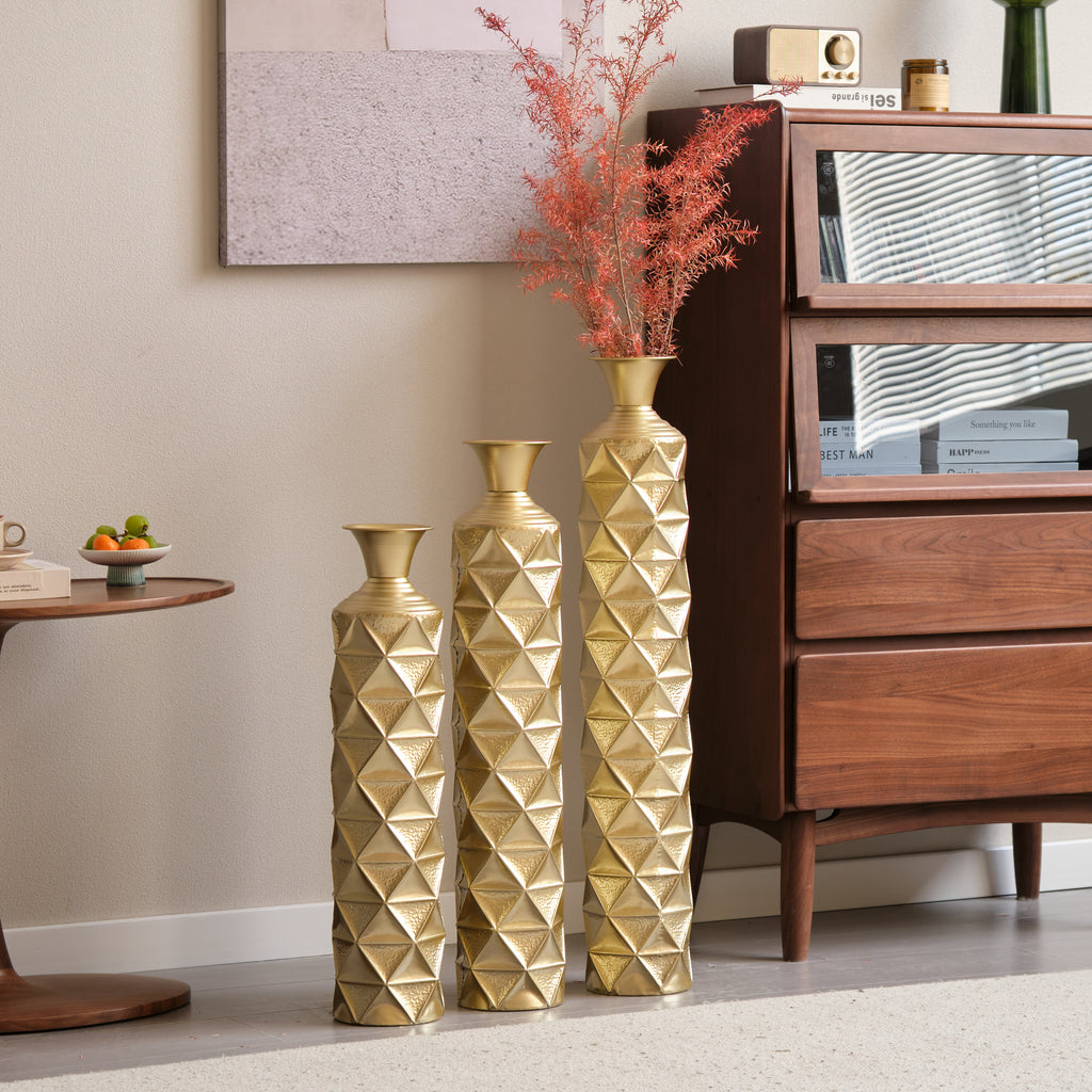 Semi-Handmade Metal Floor Vase Set of 3