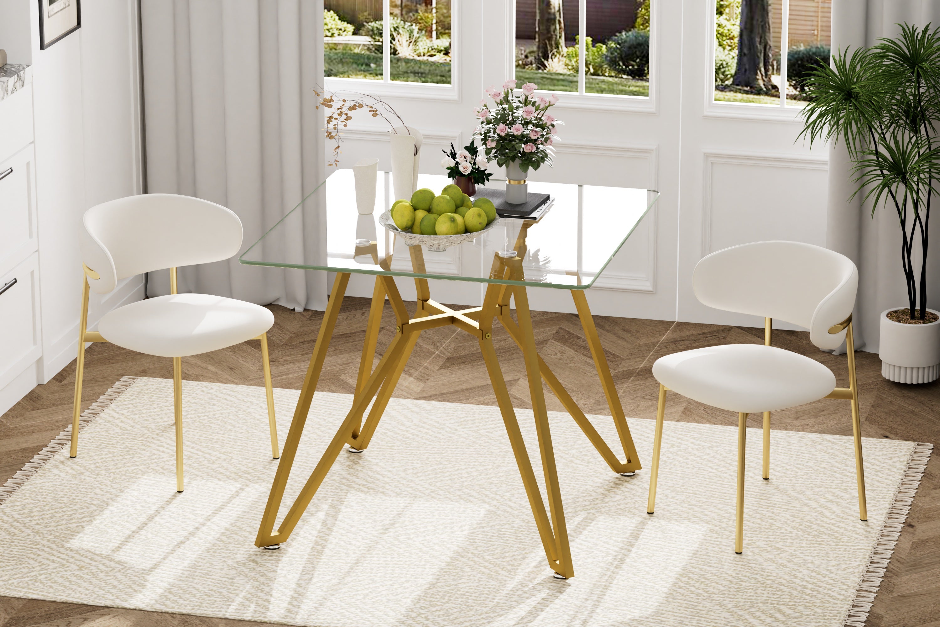 35.4-Inch Square Tempered Glass Dining Table