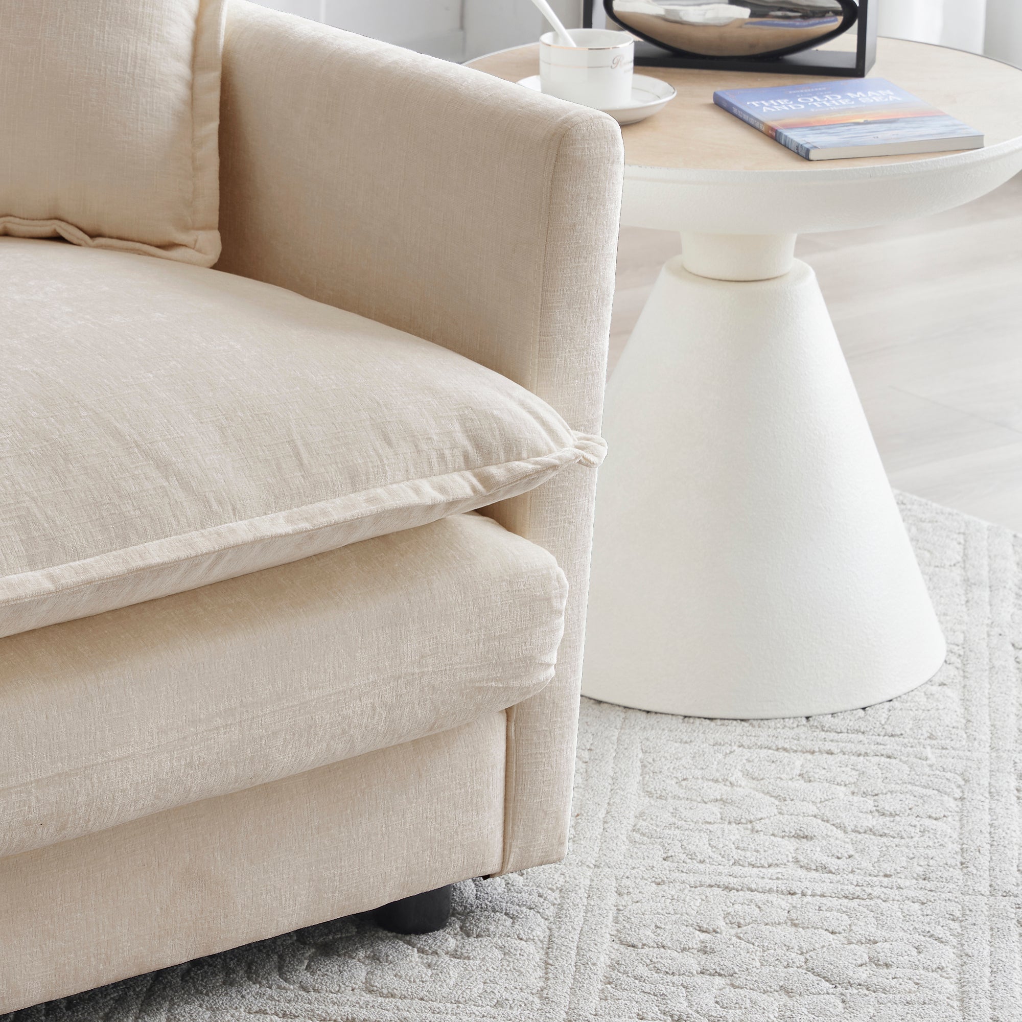 Chenille Two-Seater Sofa with Footrest