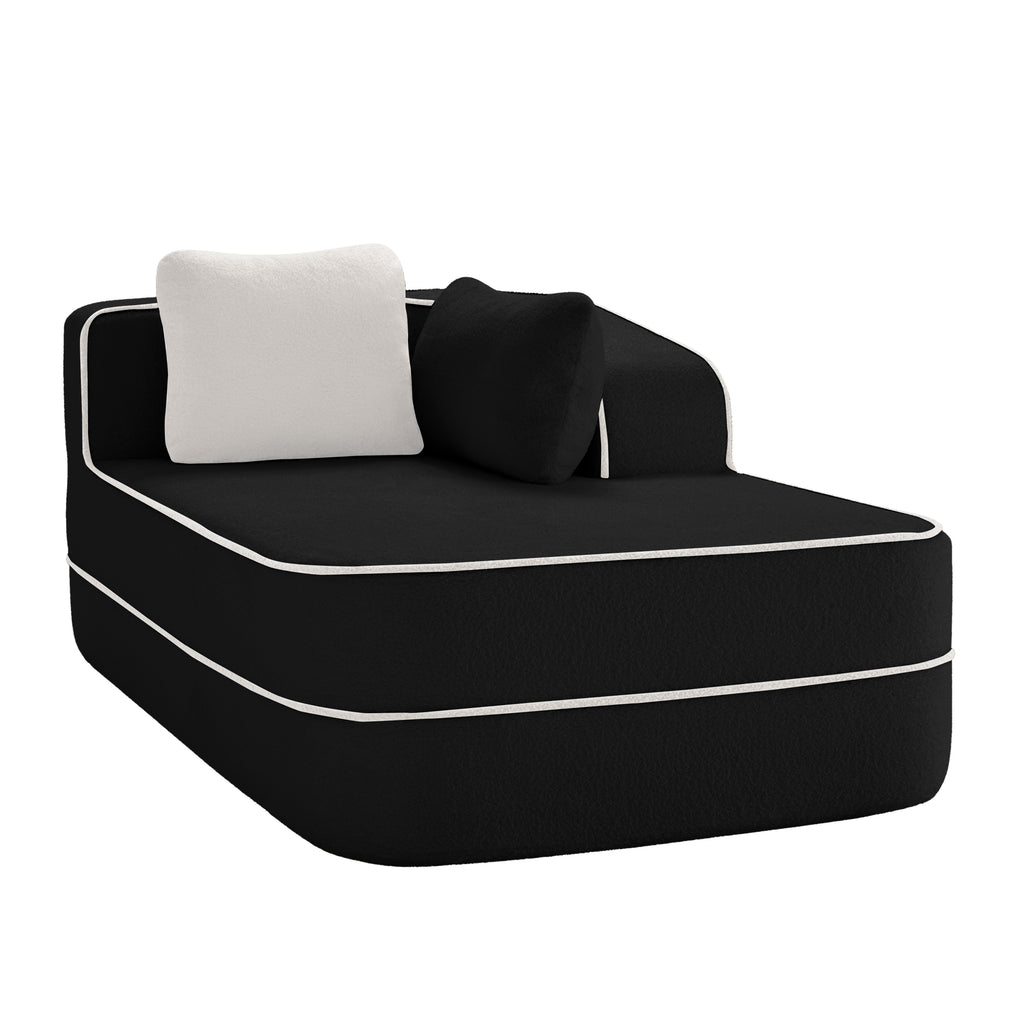 Elysees Right Chaise Sofa W/Pillows Teddy Fabric - Black