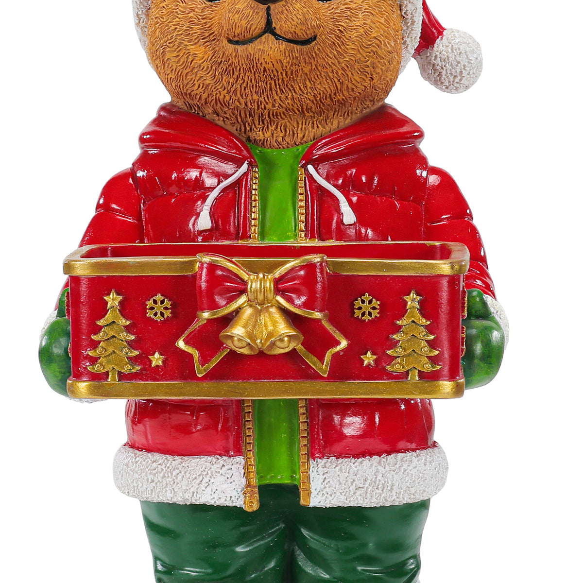 Christmas Bear Statue with Storage Tray, Red Resin, 18.5 Inches