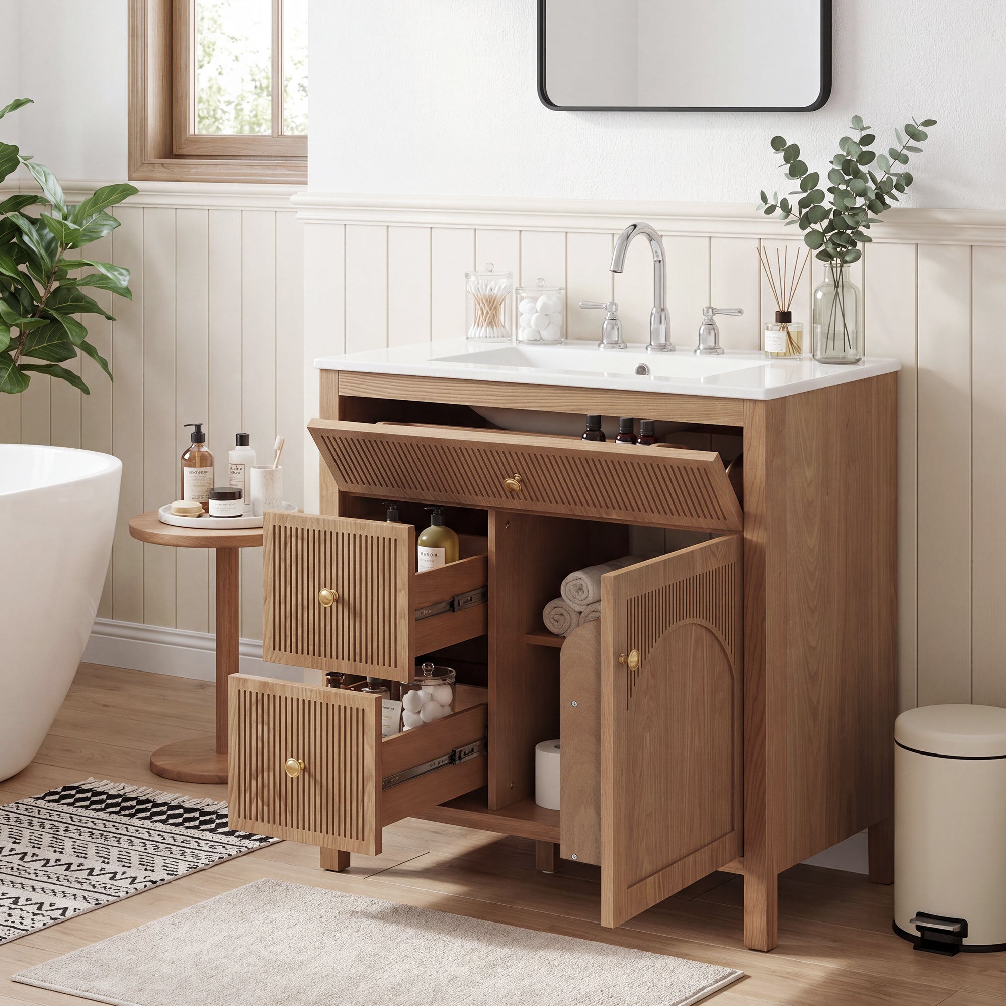 30 Inch Freestanding Farmhouse Bathroom Vanity with Integrated Sink Top