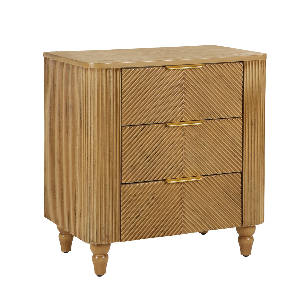 Mid-Century Fluted 3 Drawers Nightstand