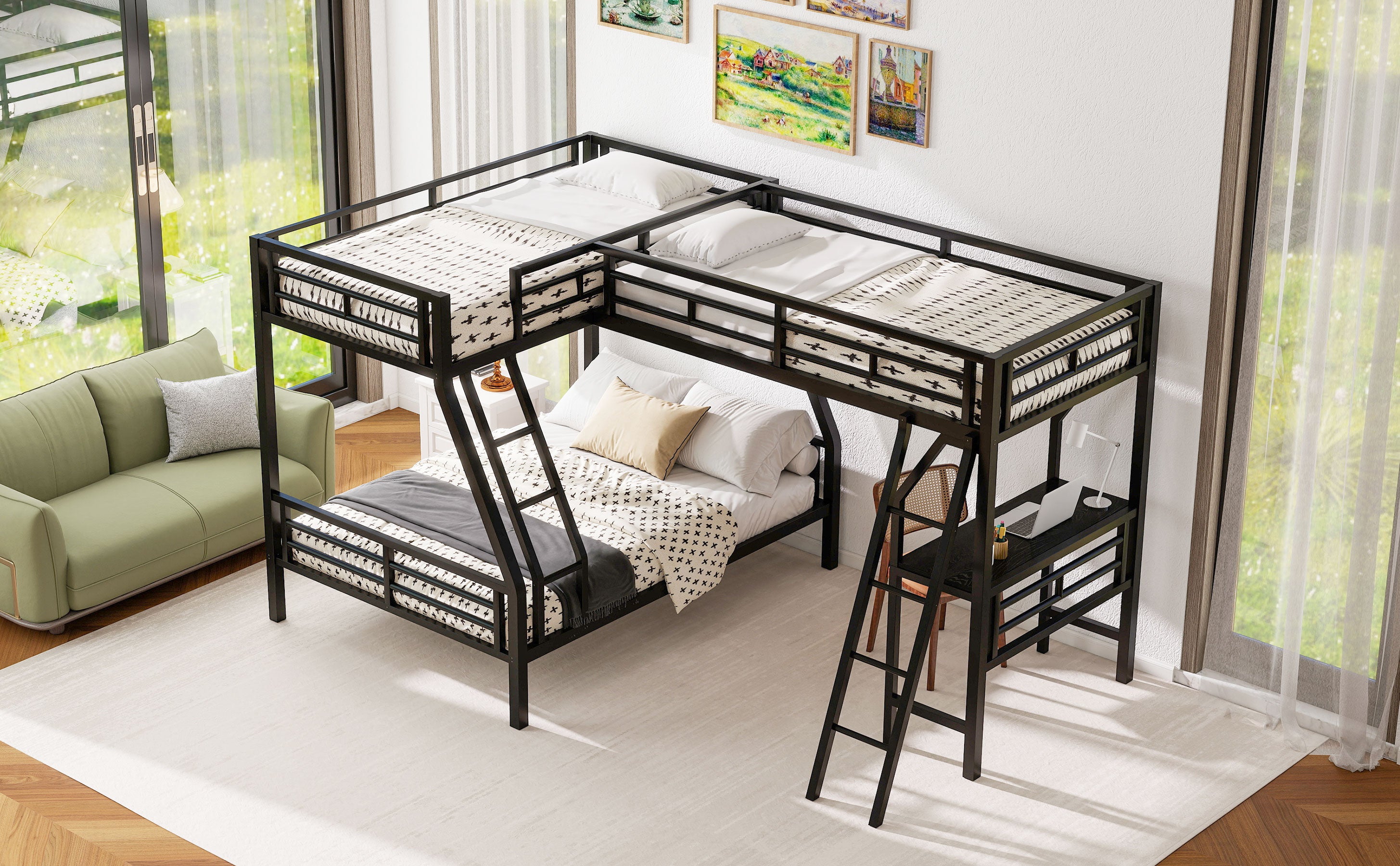 Twin over Full Bunk Bed with Loft Bed and Desk