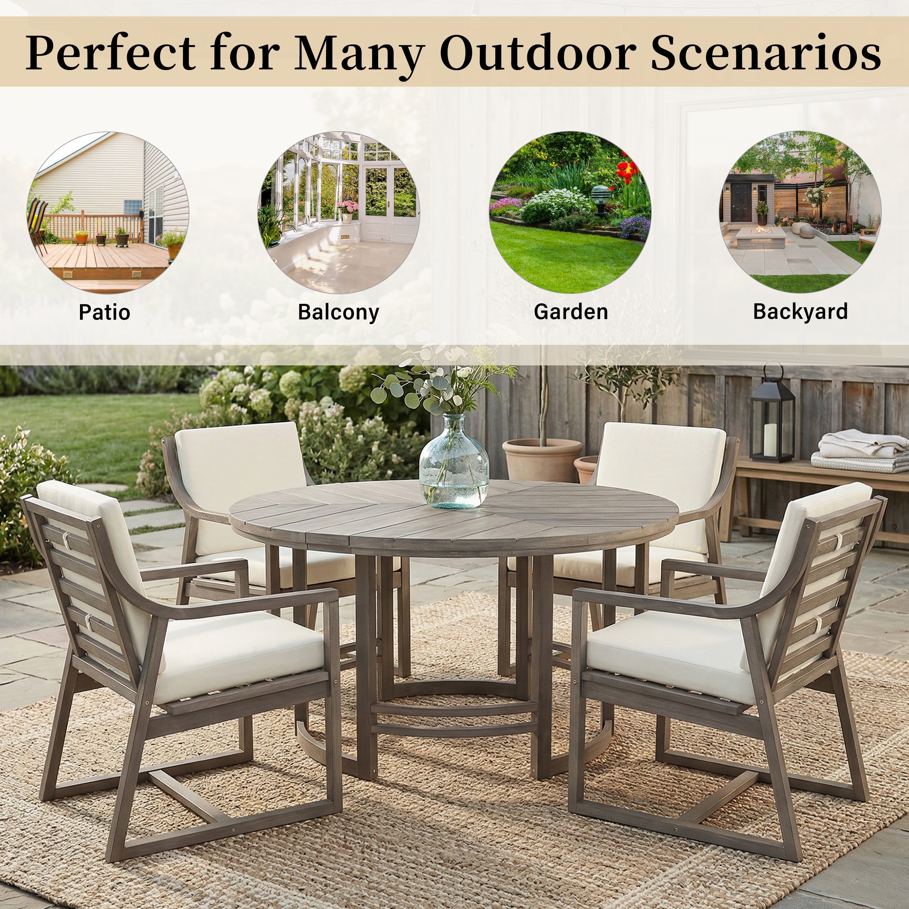 Outdoor Dining Set 5-Piece Patio Table and Chairs with Umbrella Hole