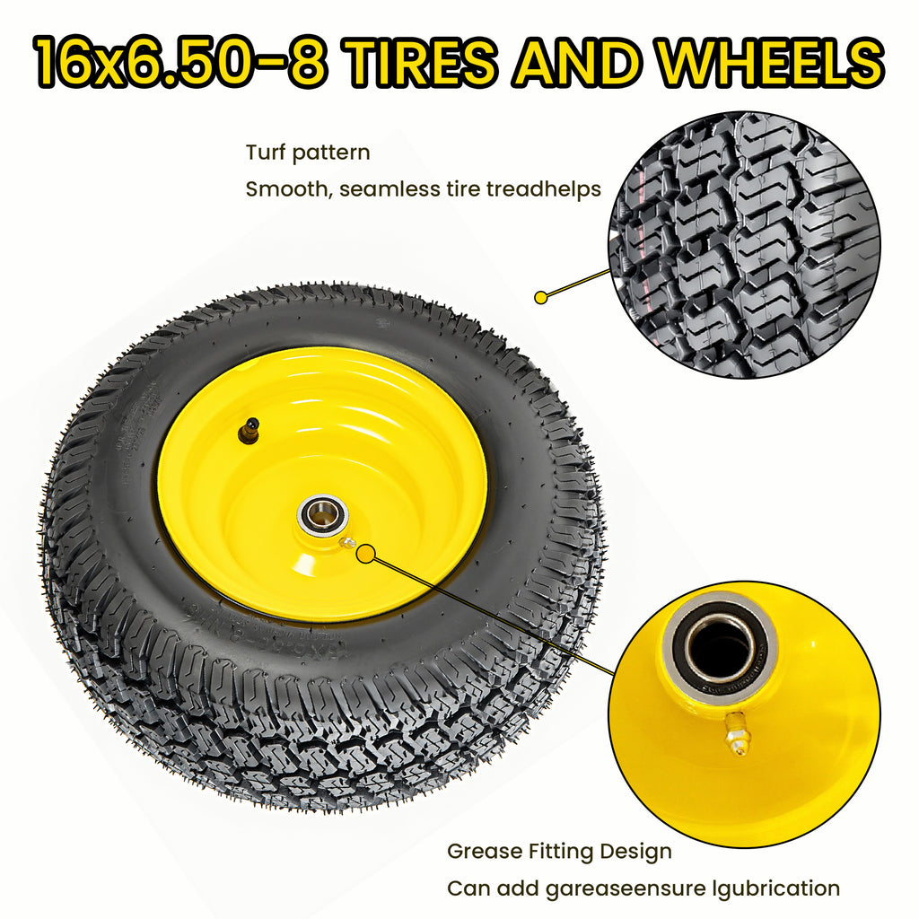 Set of 2 16x6.50-8 Lawn Mower Tires & Wheel Assembly