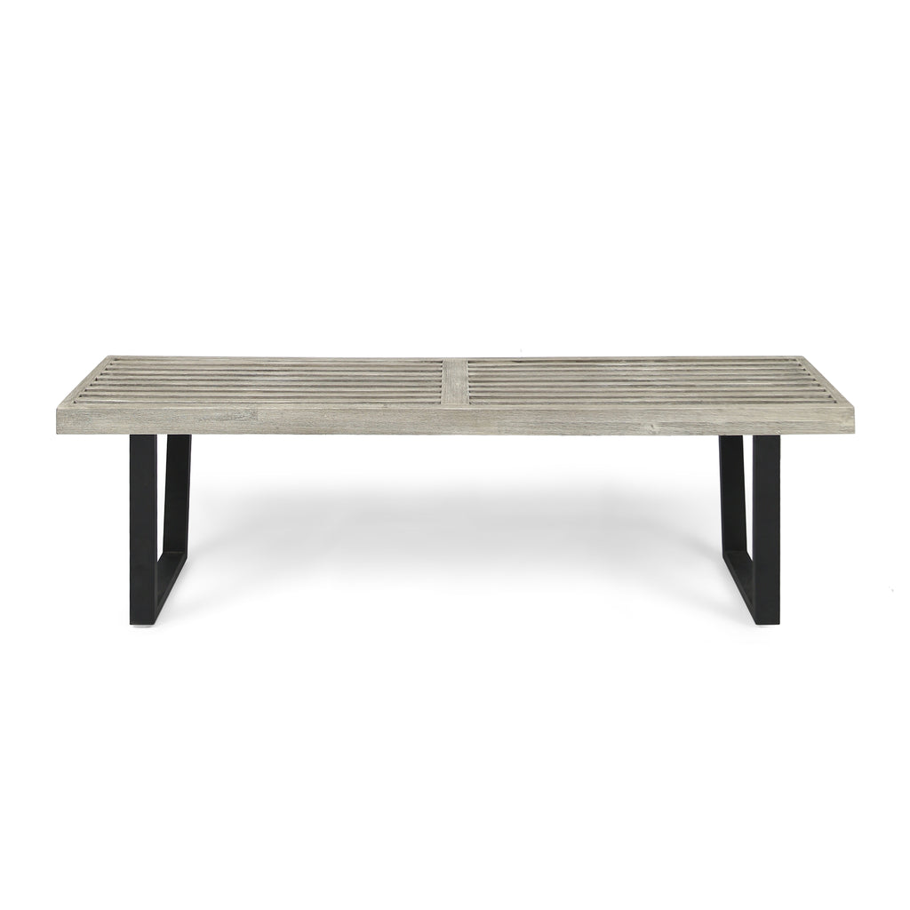 Metal/Solid Wood Outdoor Bench