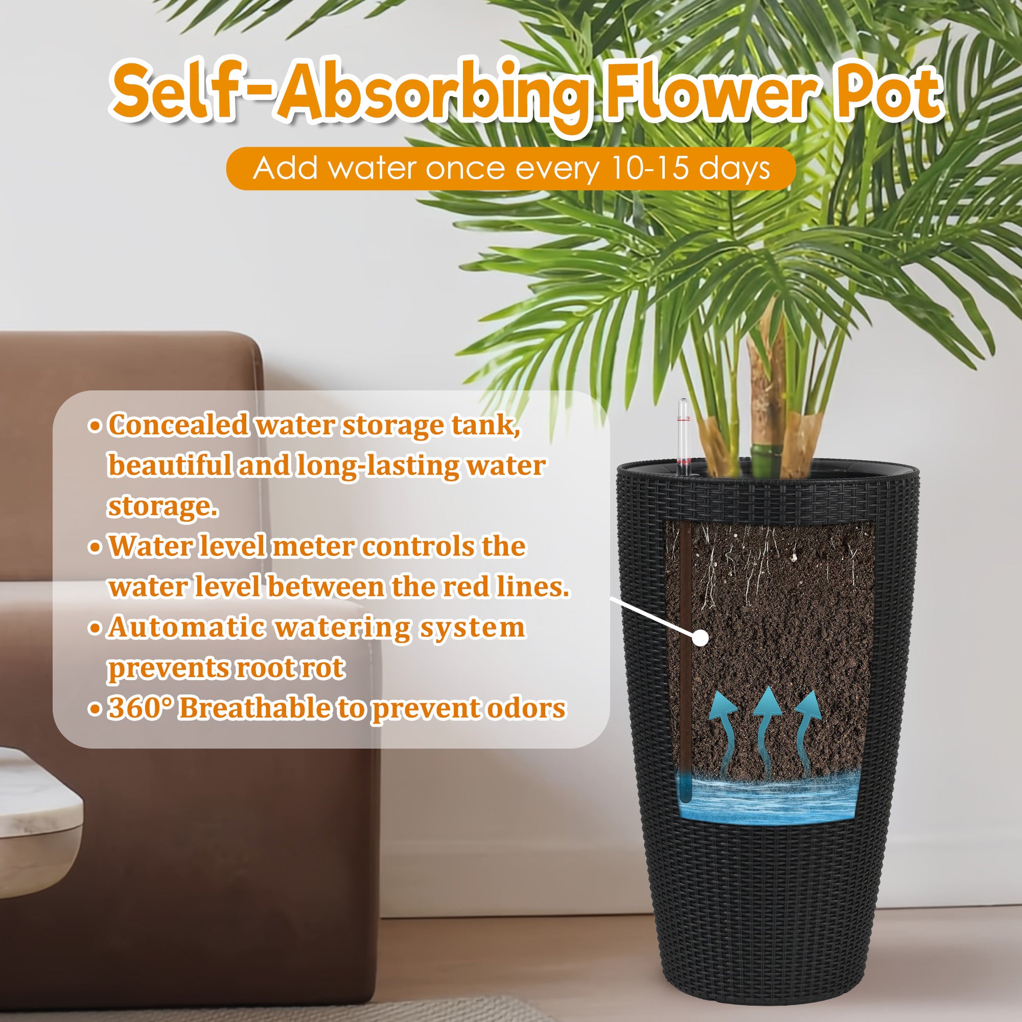 Set of 2 Faux Rattan Tall Planters