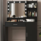 Vanity Desk with Mirror & Light, Large Drawer Three Level Storage Dresser