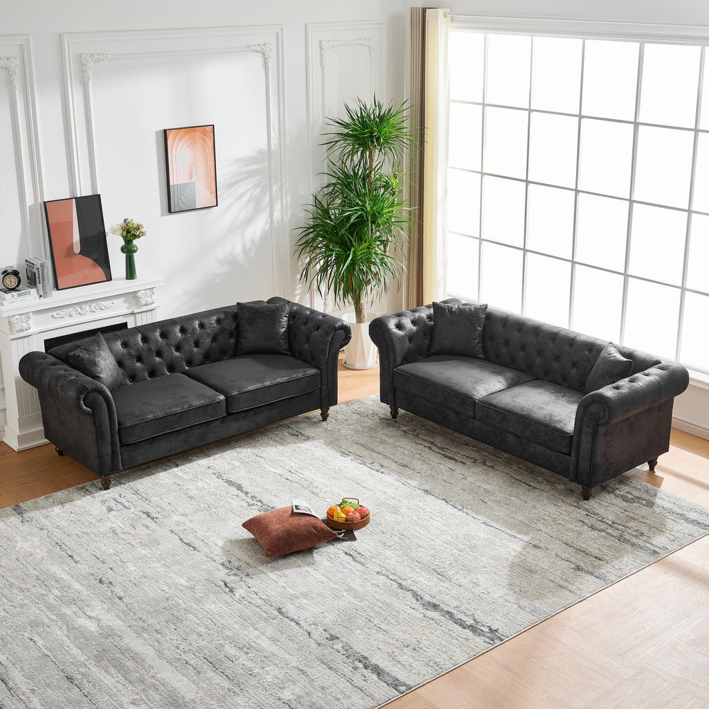 Chesterfield Tech Fabric 3+3 Seater Sofa Set