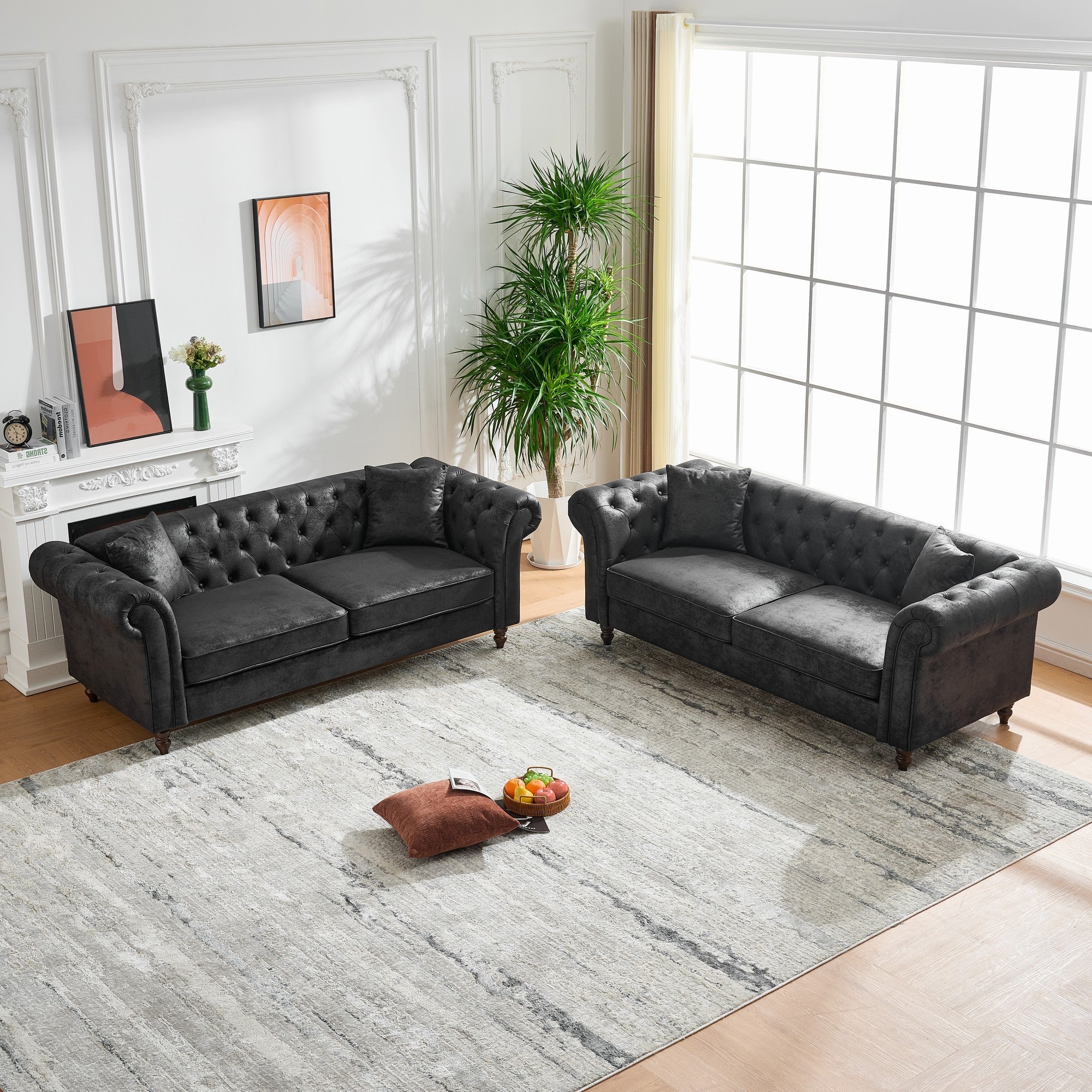 Chesterfield Tech Fabric 3+3 Seater Sofa Set