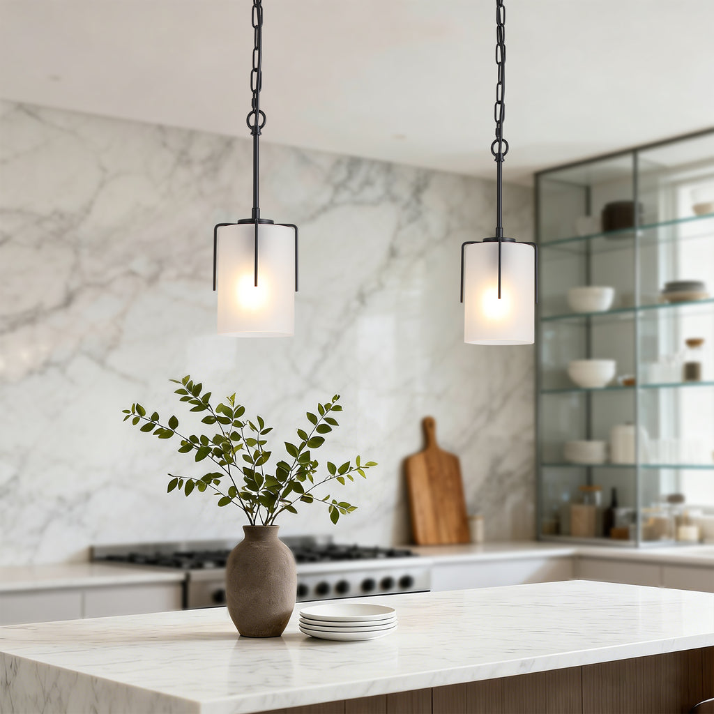 Modern Adjustable Cylindrical Pendant Light, Milky