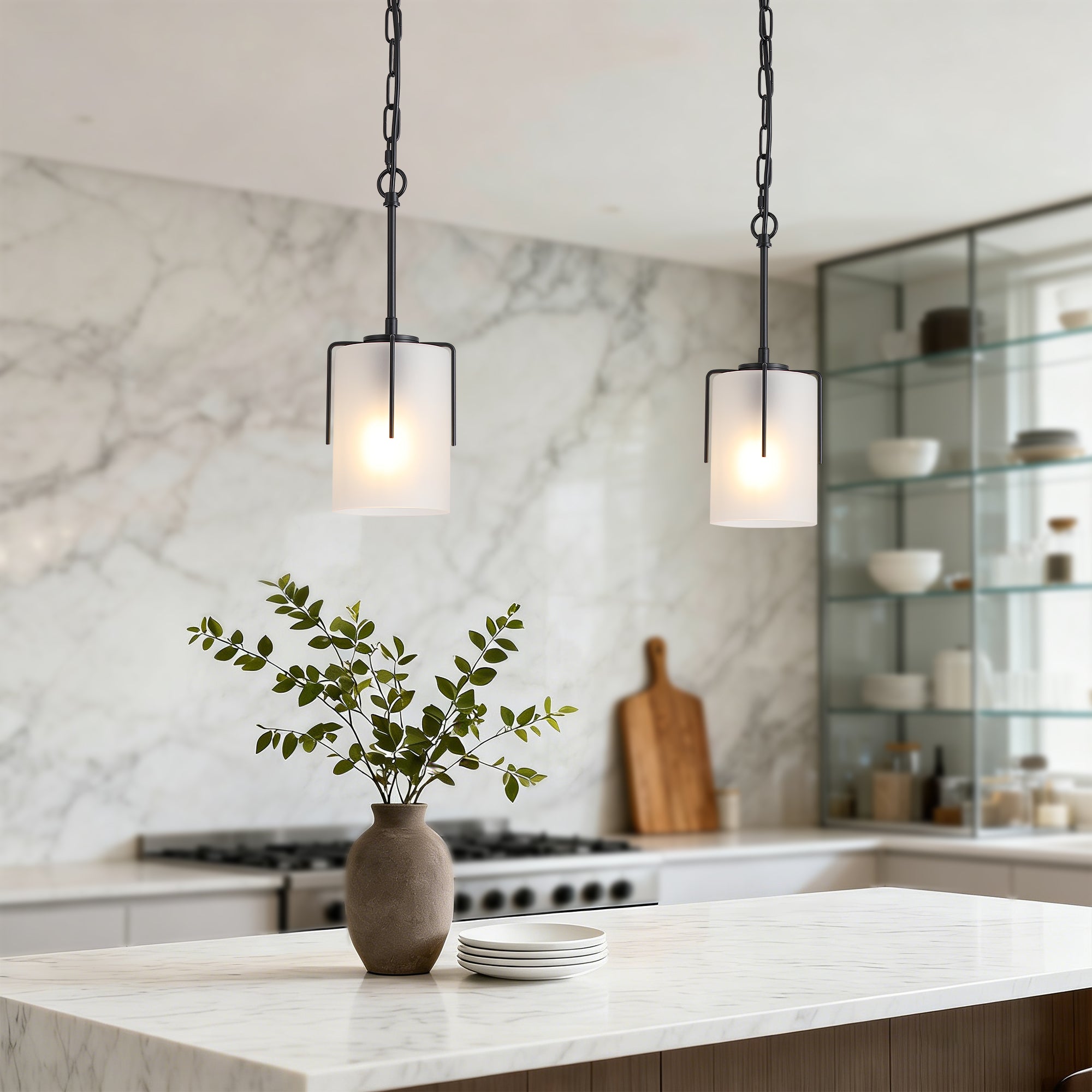Modern Adjustable Cylindrical Pendant Light, Milky