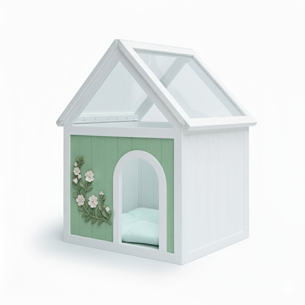 Sage FSC-Certified Cedar Indoor Cat House with Clear Acrylic Roof