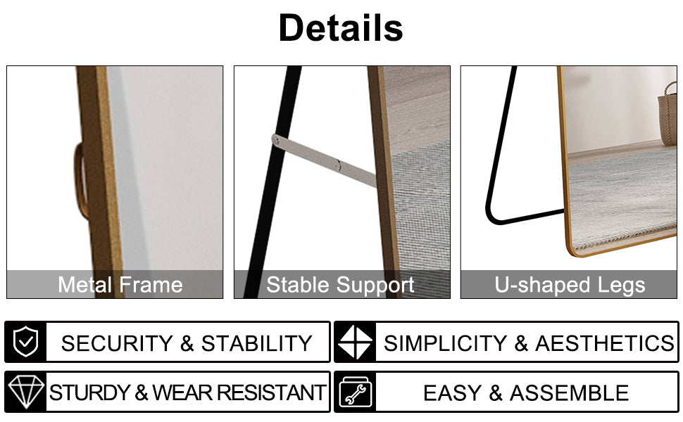 Aluminum Alloy Full Length Mirror with Gold Frame