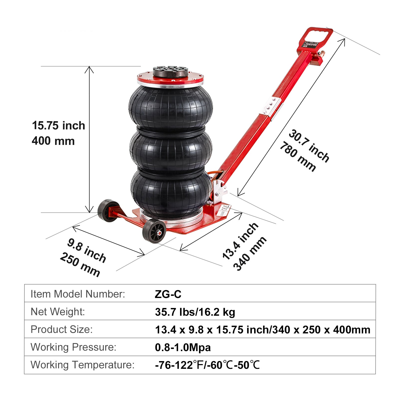 Air Jack, 3 Ton/6600 lbs Triple Bag Air Jack