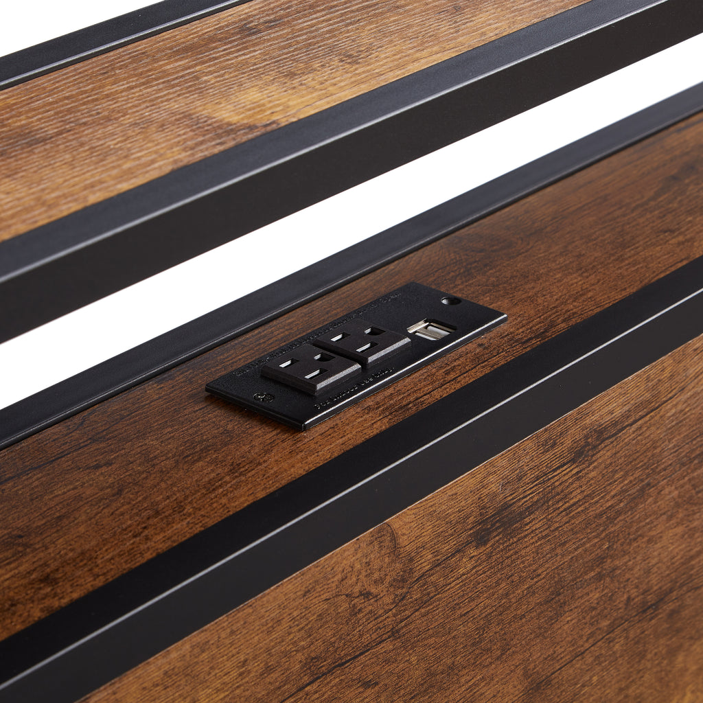 Twin Size Metal Platform Bed Frame with Wooden Headboard