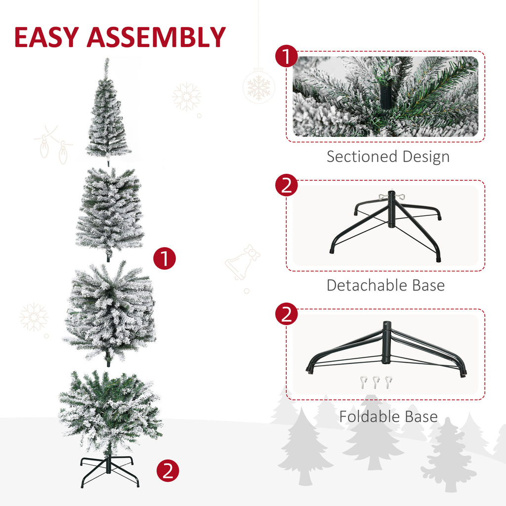 HOMCOM 7.5' Tall Unlit Snow-Flocked Slim Artificial Christmas Tree