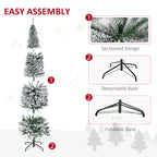 HOMCOM 7.5' Tall Unlit Snow-Flocked Slim Artificial Christmas Tree