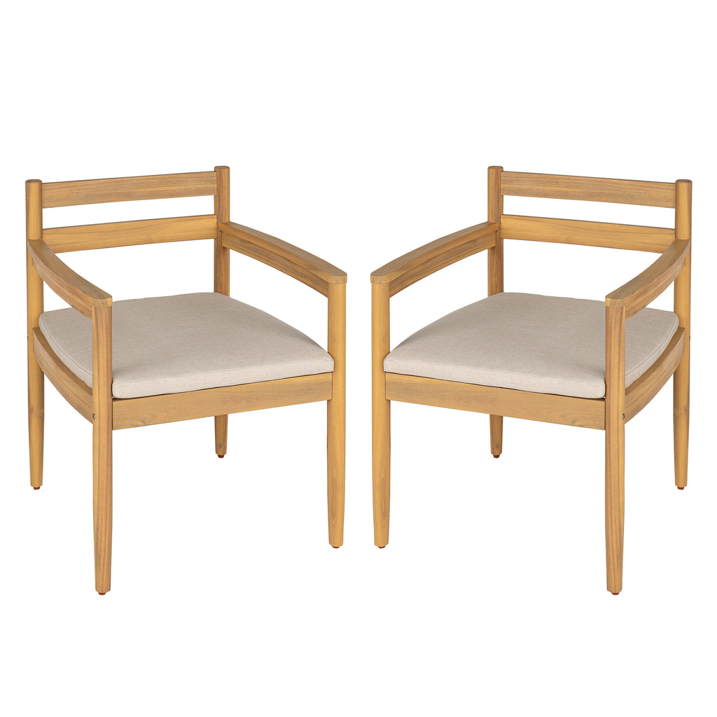 Outdoor Acacia Dining Armchair with Cushions, Set of 2
