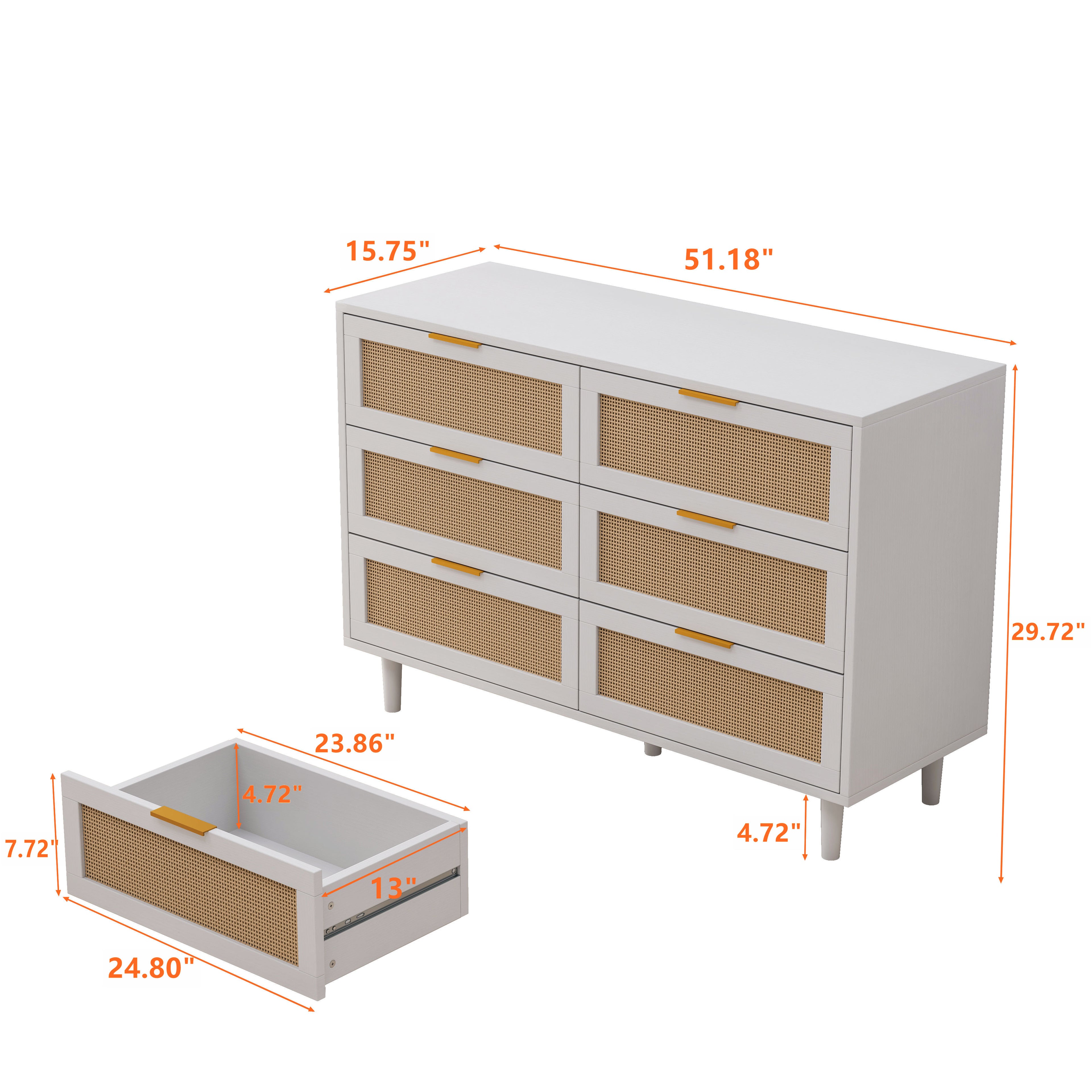 51.18"6-Drawers Rattan Storage Cabinet