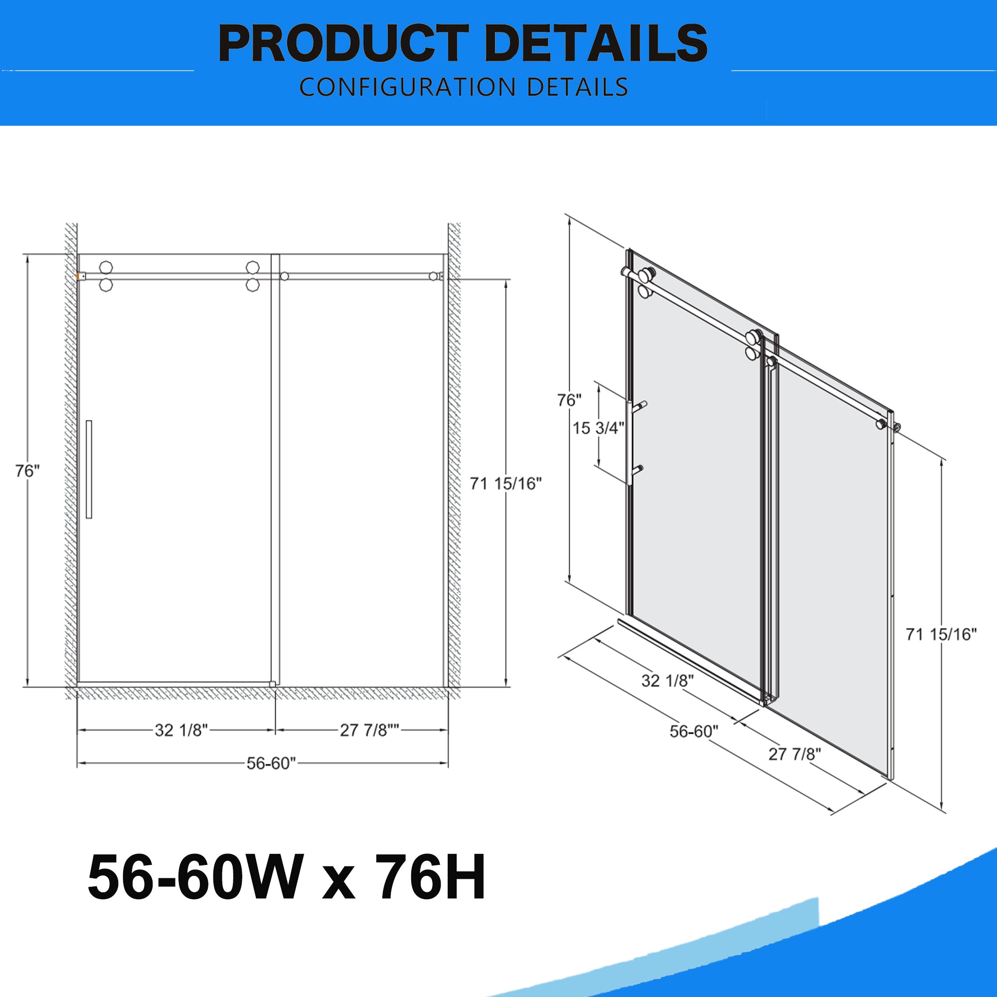 Frameless Sliding Shower Door with Tempered Glass Enclosure