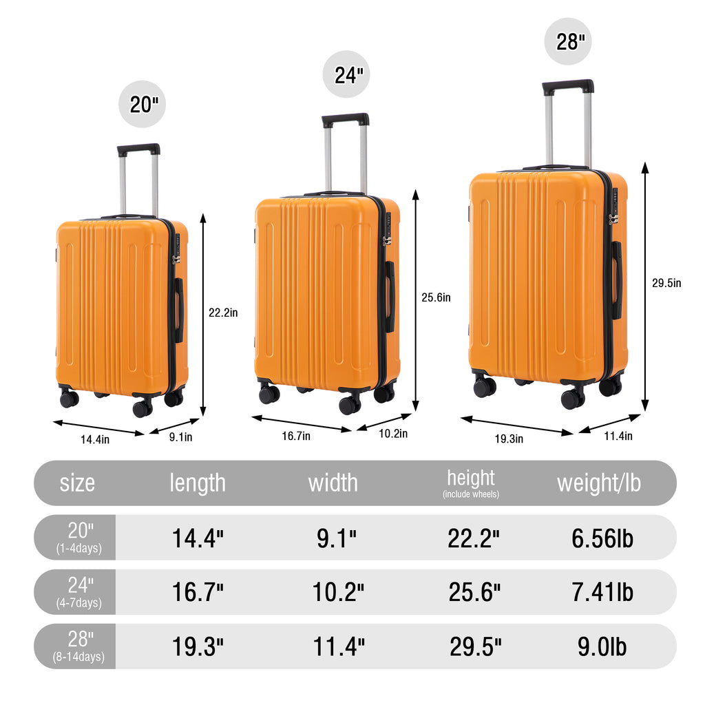 3 Piece Hard Case Luggage Set - Black & Orange