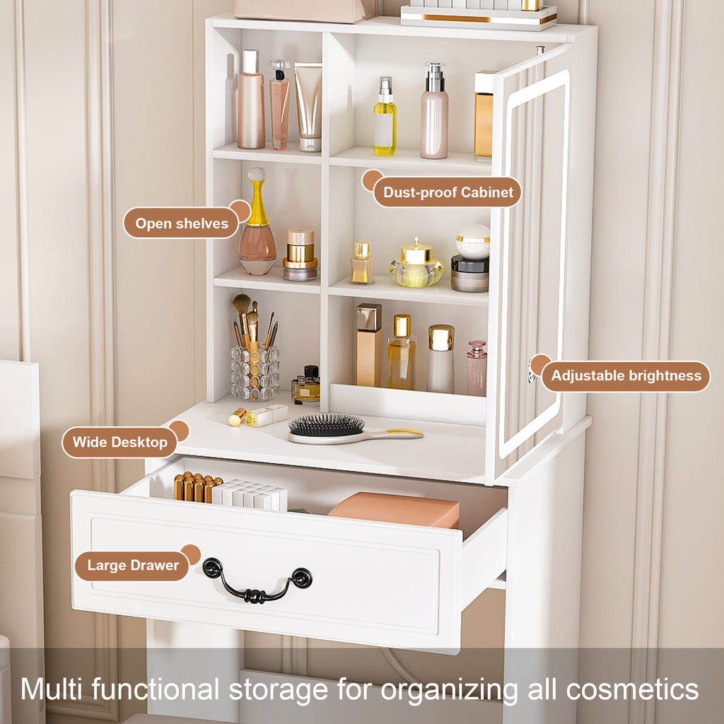 Modern Mini Dressing Table with LED-lit Mirror & Hidden Storage