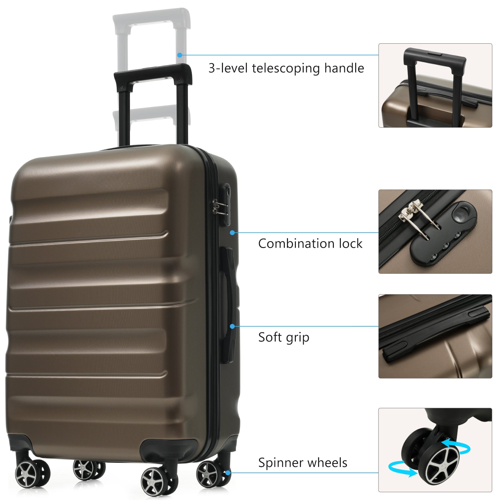 Hardshell ABS Luggage Set - 24-Inch Checked Suitcase