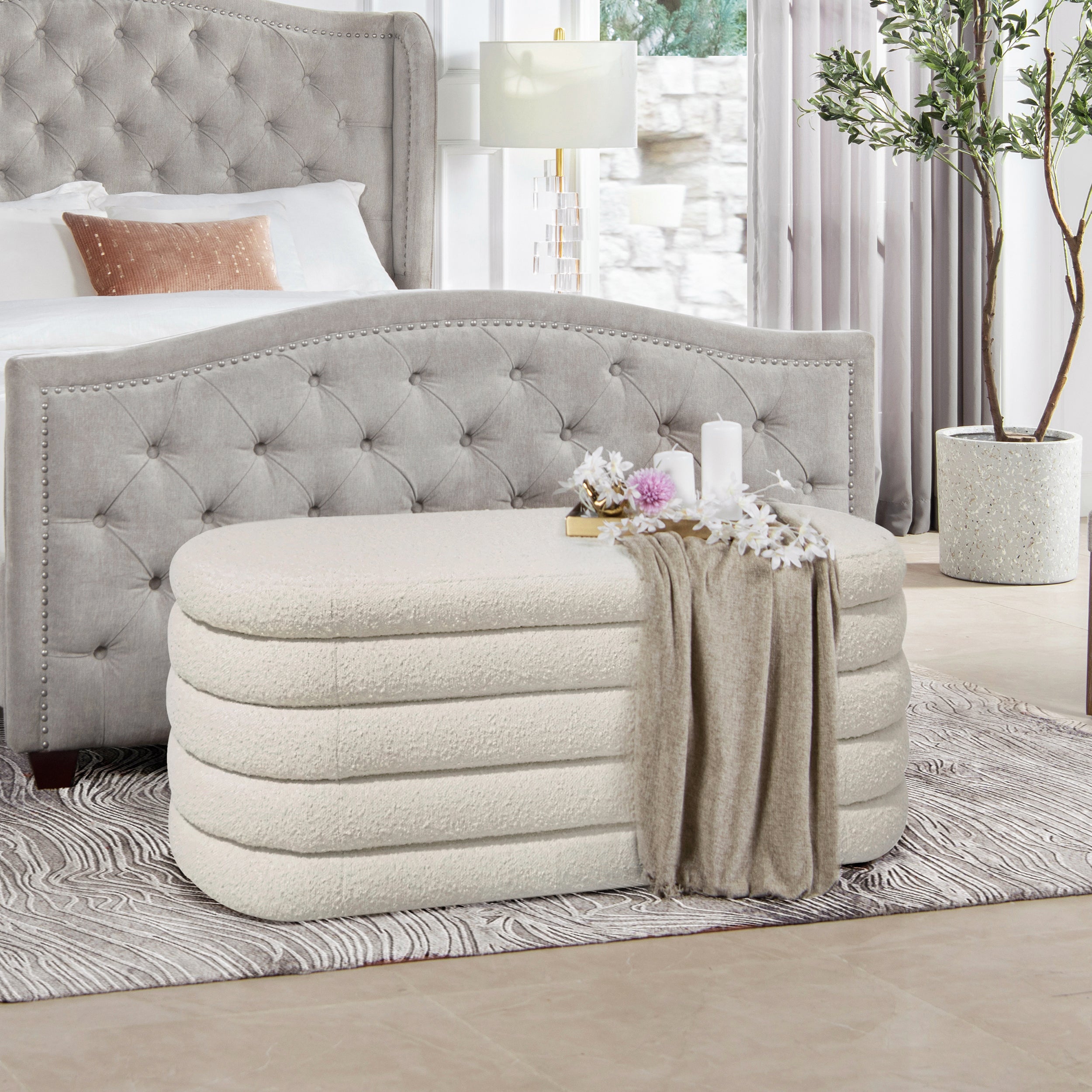 Fuji 49" Upholstered Oval Storage Bench
