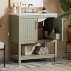 30-Inch Green Bathroom Vanity with Ceramic Sink