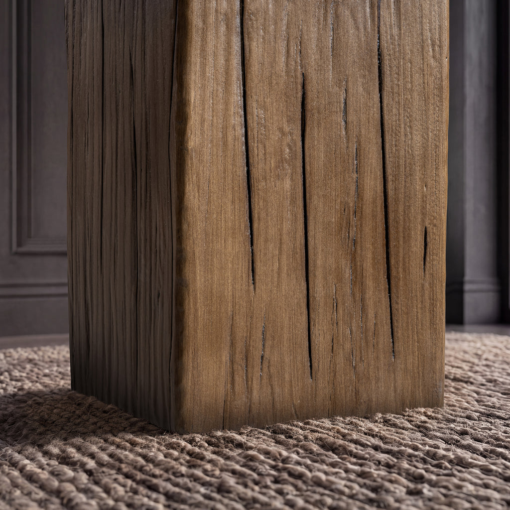 Umber Solid Reclaimed Pine Wood Side Table, 19.5-Inch, Light Natural