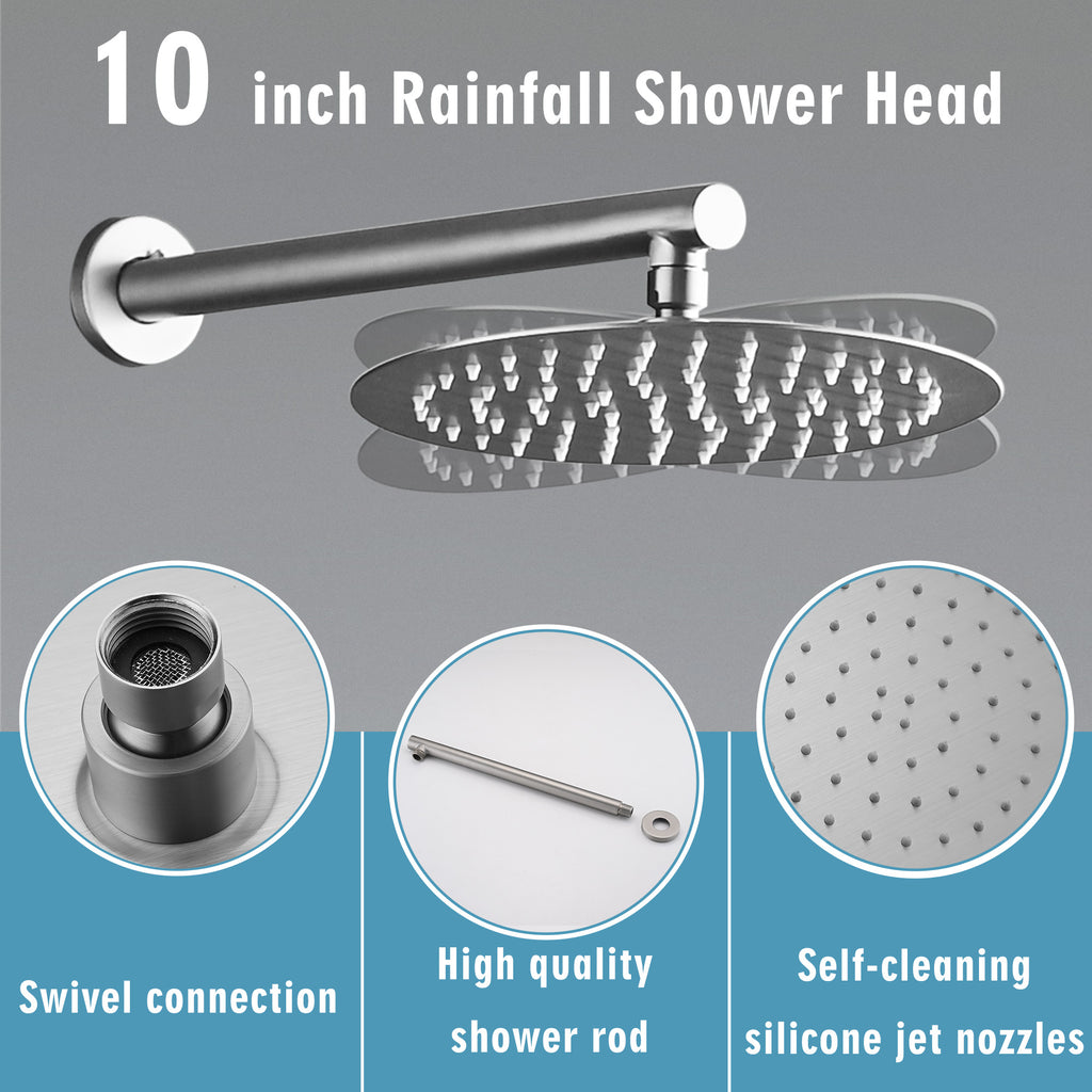 10 Inches Wall Mounted Shower with High Pressure Rain Shower Head
