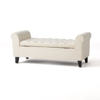 Ivory Fabric Storage Bench With Rolled Arms
